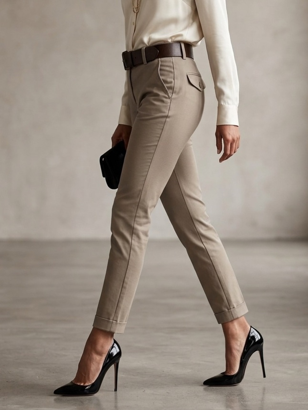 Cropped Tailored Ankle Pants in Taupe